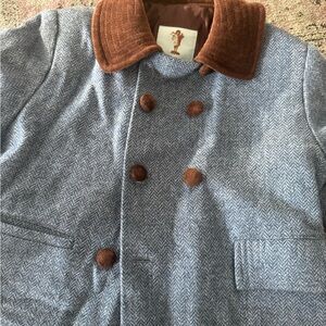Girl’s Blue tweed and Brown velvet collar Double-Breasted Coat